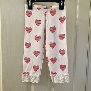 Flowers by Zoe Flo-Heart Capri Leggings Lace Red Hearts Girls Size 6